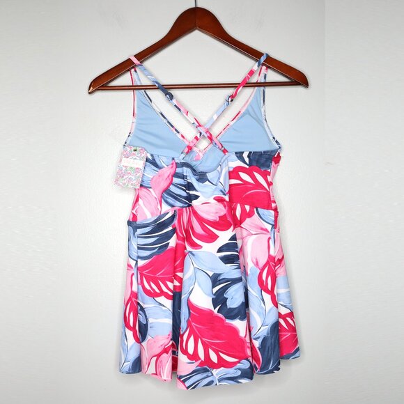 Stella Parker One Piece Skirted Swimsuit Floral Wrap Pink Blue Modest Pool Beach - Picture 3 of 13